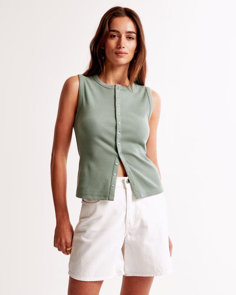 Women's Rib Crew Button-Up Top | Women's Tops | Abercrombie.com | Abercrombie & Fitch (US)
