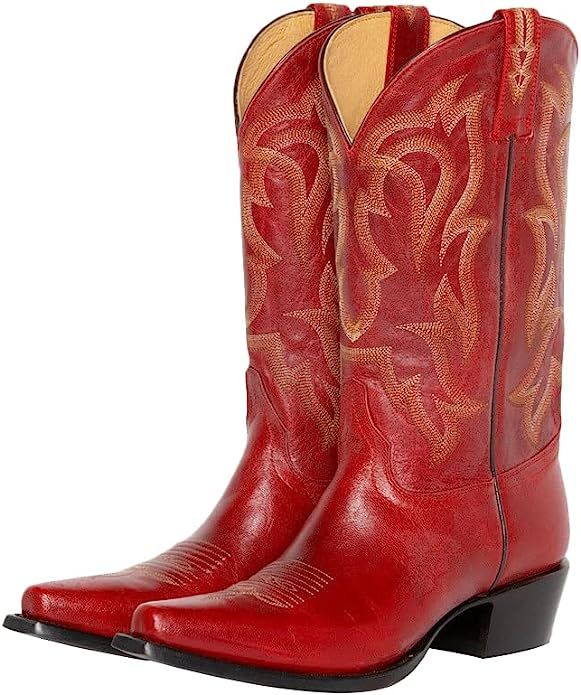 Amazon.com | LISHAN Women's Cowboy Cowgirl Pull On Western Boots Embroidered Chunky Heel Speical ... | Amazon (US)