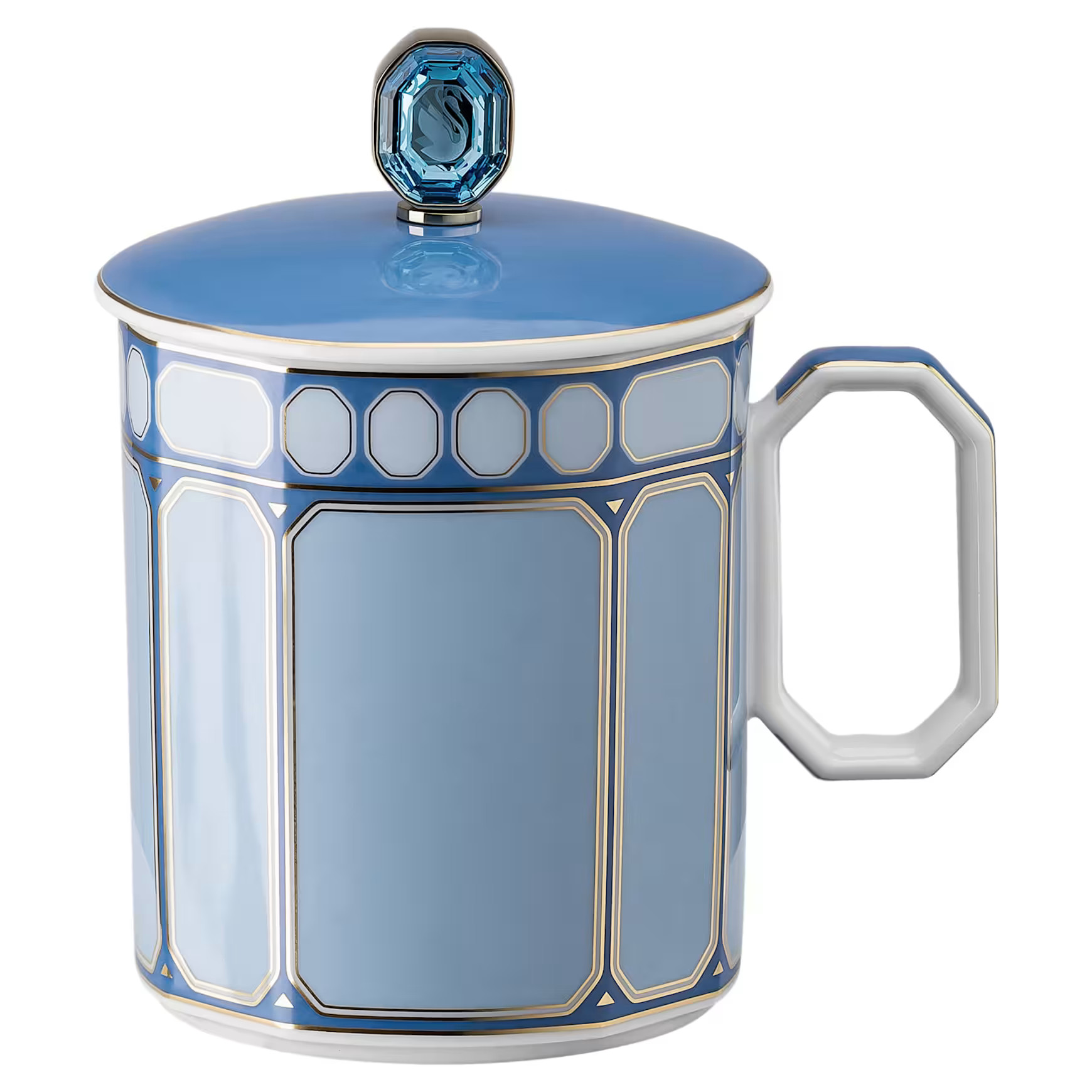 Signum mug with lid, Porcelain, Blue by SWAROVSKI | SWAROVSKI