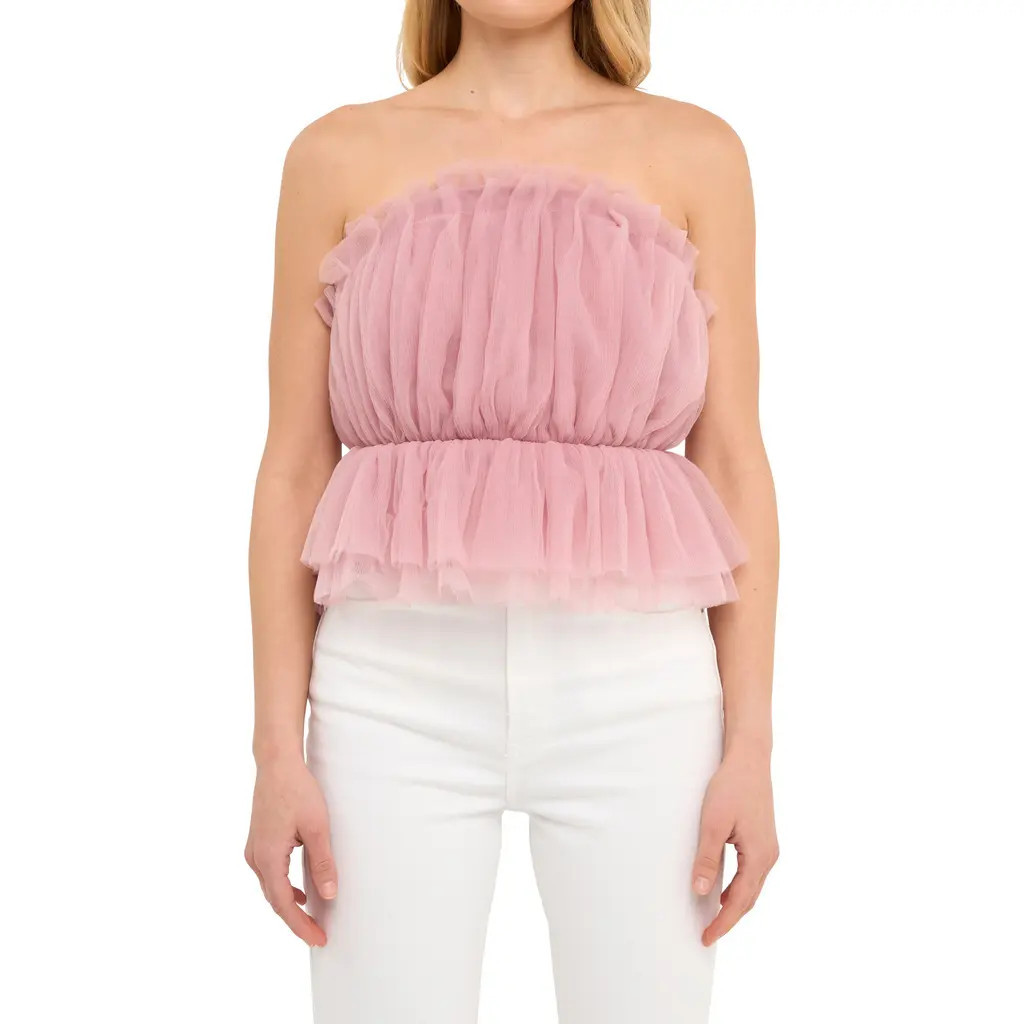 Endless Rose Strapless Tulle Peplum Top in Lilac at Nordstrom, Size Small | Nordstrom