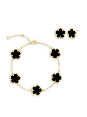 Flower 14K Gold-Plated & Onyx Bracelet & Stud Earrings Set | Saks Fifth Avenue OFF 5TH