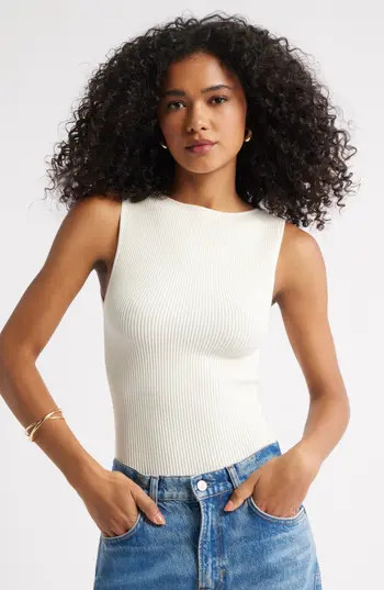 Open Edit Luxe Sculpt Rib Sweater Tank in White Whisper at Nordstrom Rack, Size Small | Nordstrom Rack