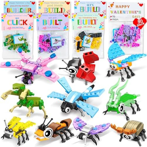 AYGXU 30 Pcs Valentines-Day Gifts for Kids Classroom-Insect Blocks，Kids Valentines-Day Cards wi... | Amazon (US)