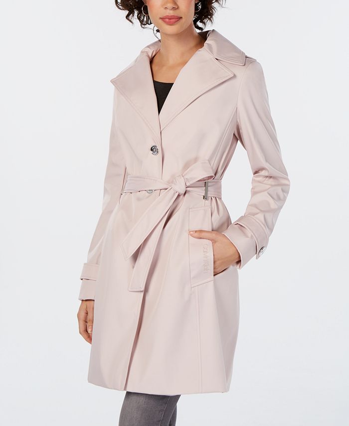 Calvin Klein Petite Belted Hooded Water Resistant Trench Coat, Created for Macys & Reviews - Coat... | Macys (US)