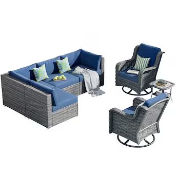 weaxty Kuuga Wicker Outdoor Sectional with Blue Cushion(S) and Steel Frame | Lowe's