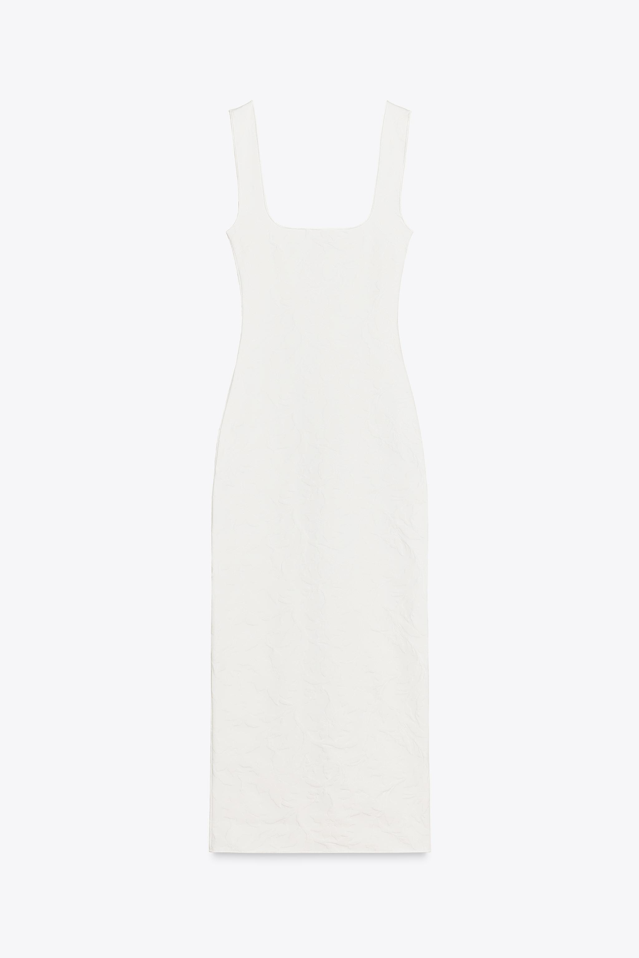 Midi dress in knit fabric with a square-cut neckline and wide straps. | Zara UK