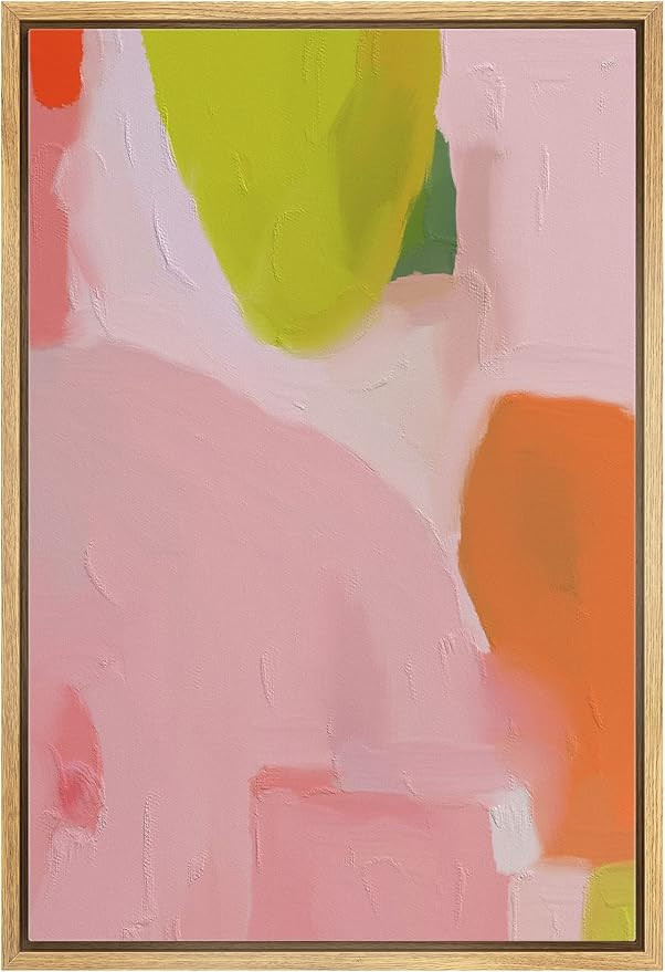 MUDECOR Framed Canvas Print Wall Art Vibrant Pink Orange Pastel Watercolors Abstract Shape Illust... | Amazon (US)