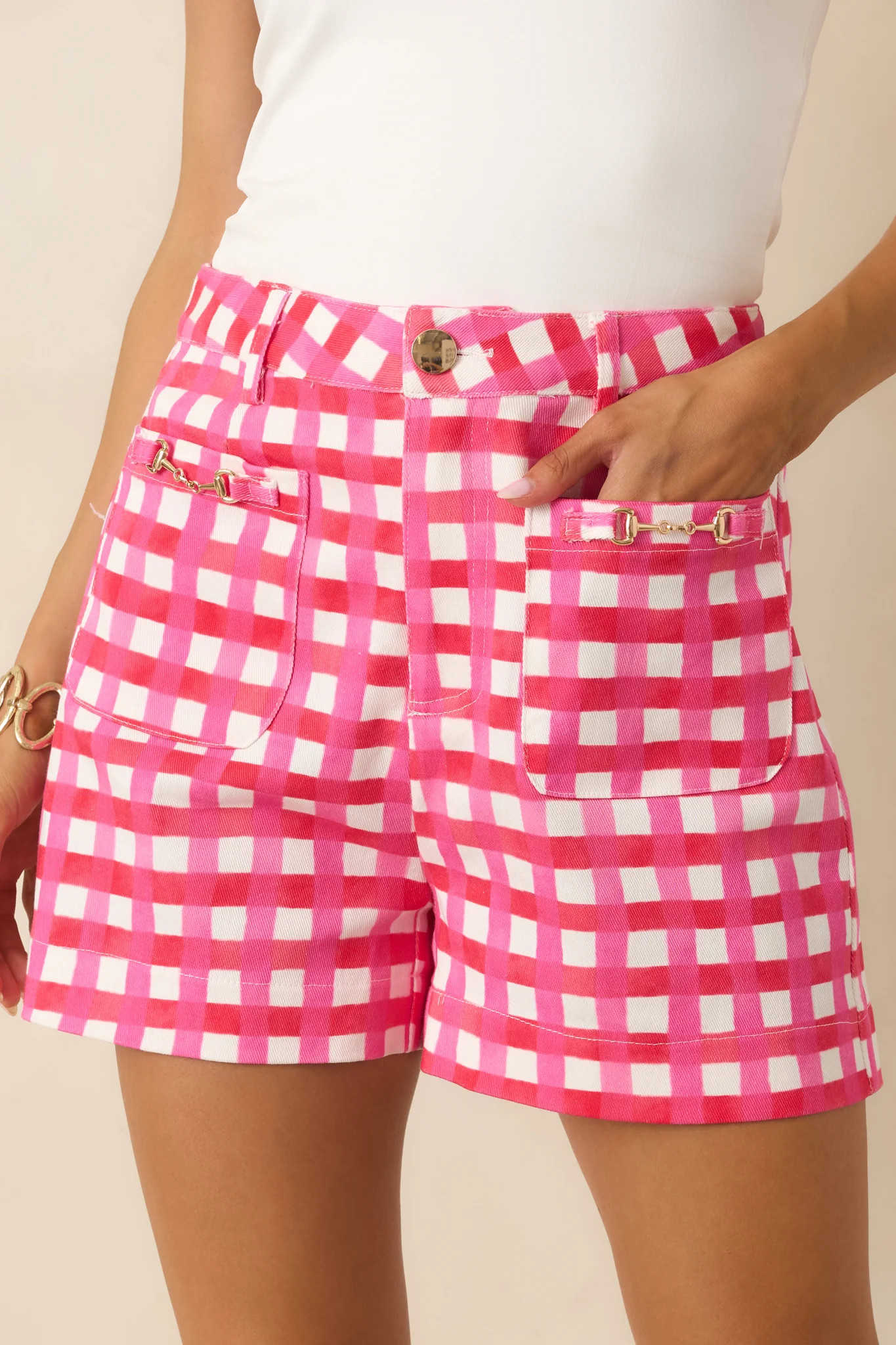 Cool As Can Be Pink Gingham Cotton Shorts | Red Dress