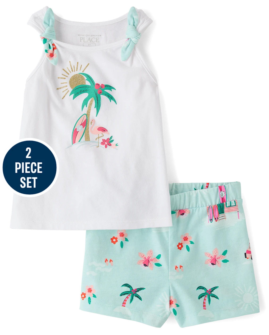 Toddler Girls Glitter Beach Bow 2-Piece Outfit Set - pink | The Children's Place