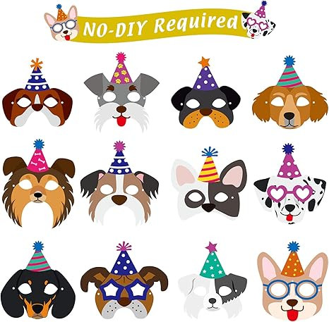 12 Pieces Dog Birthday Masks and Garland - Funny Paper Masks for Dog Theme Party Decoration - Car... | Amazon (US)