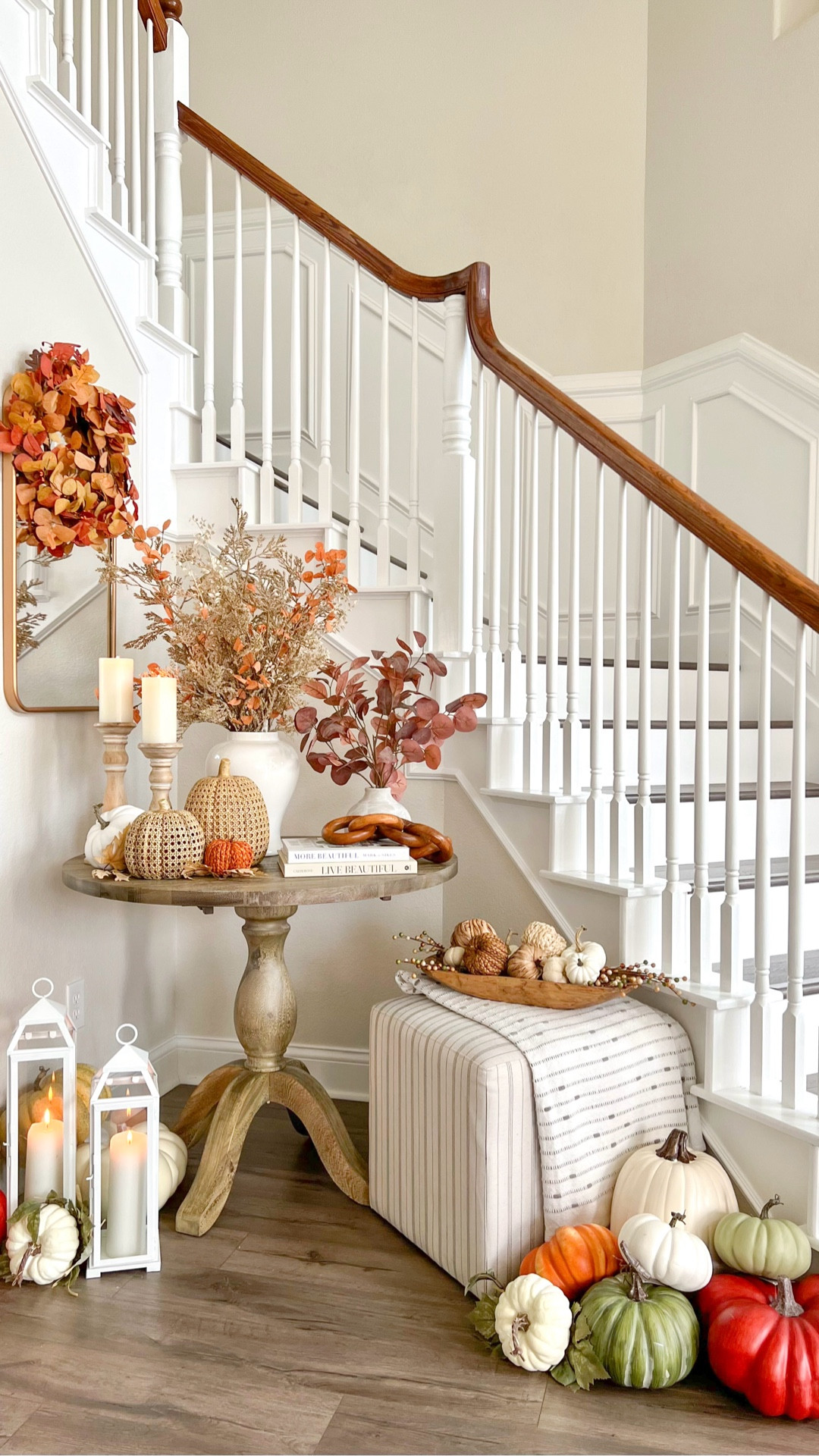 🍁 One of my favorite fall entryway looks is making a comeback! Sadly, the cane pumpkins have sold out - but I’ve listed other options. 

This space is one of my favorites to style—my round table and storage cube are year-round staples, but everything else changes with the seasons. 🍂✨

#FallDecorating #AutumnDecorations #PumpkinSpiceVibes #FallInspiration #EntrywayDecorIdeas #SeasonalDecor #FallWreath
