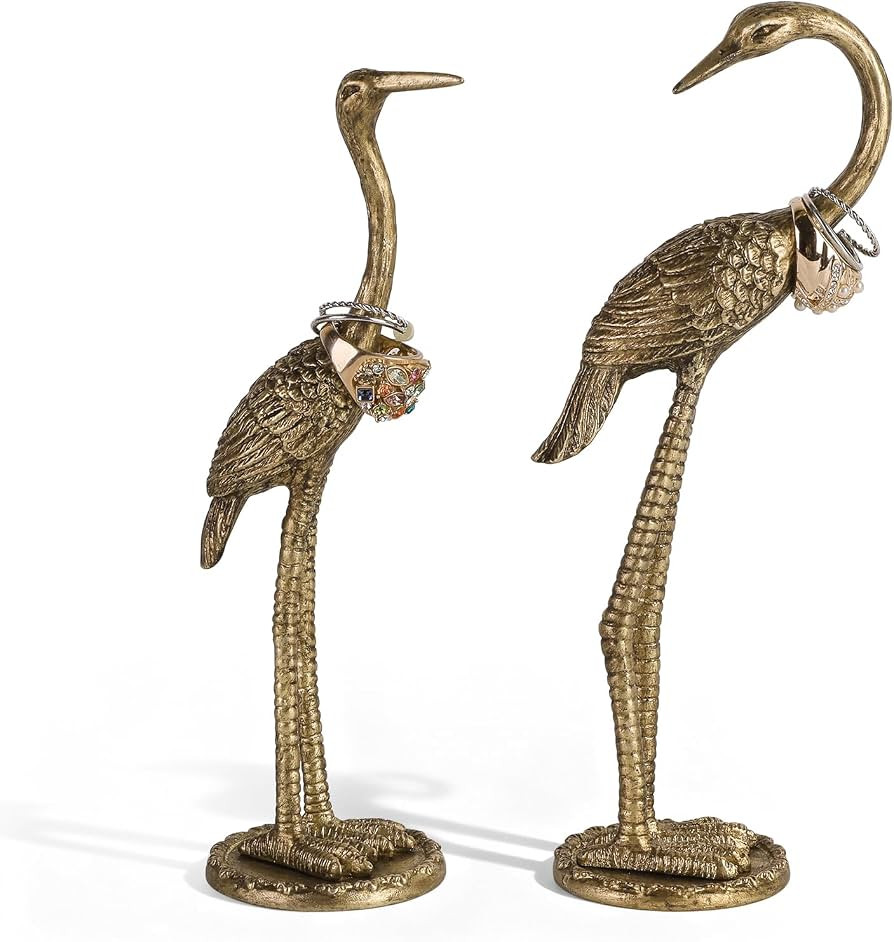 NIKKY HOME Gold Crane Figurine Ring Holders Set of 2, Jewelry Display Stand | Amazon (US)