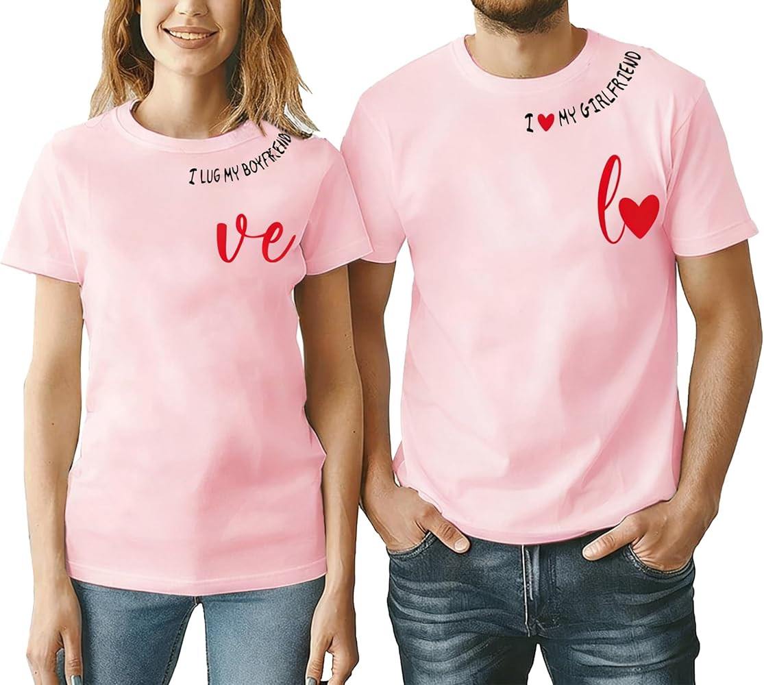 Valentine's Matching Couples Shirts Love Heart Print Graphic Shirt Husband Wife Short Sleeve Tees... | Amazon (US)