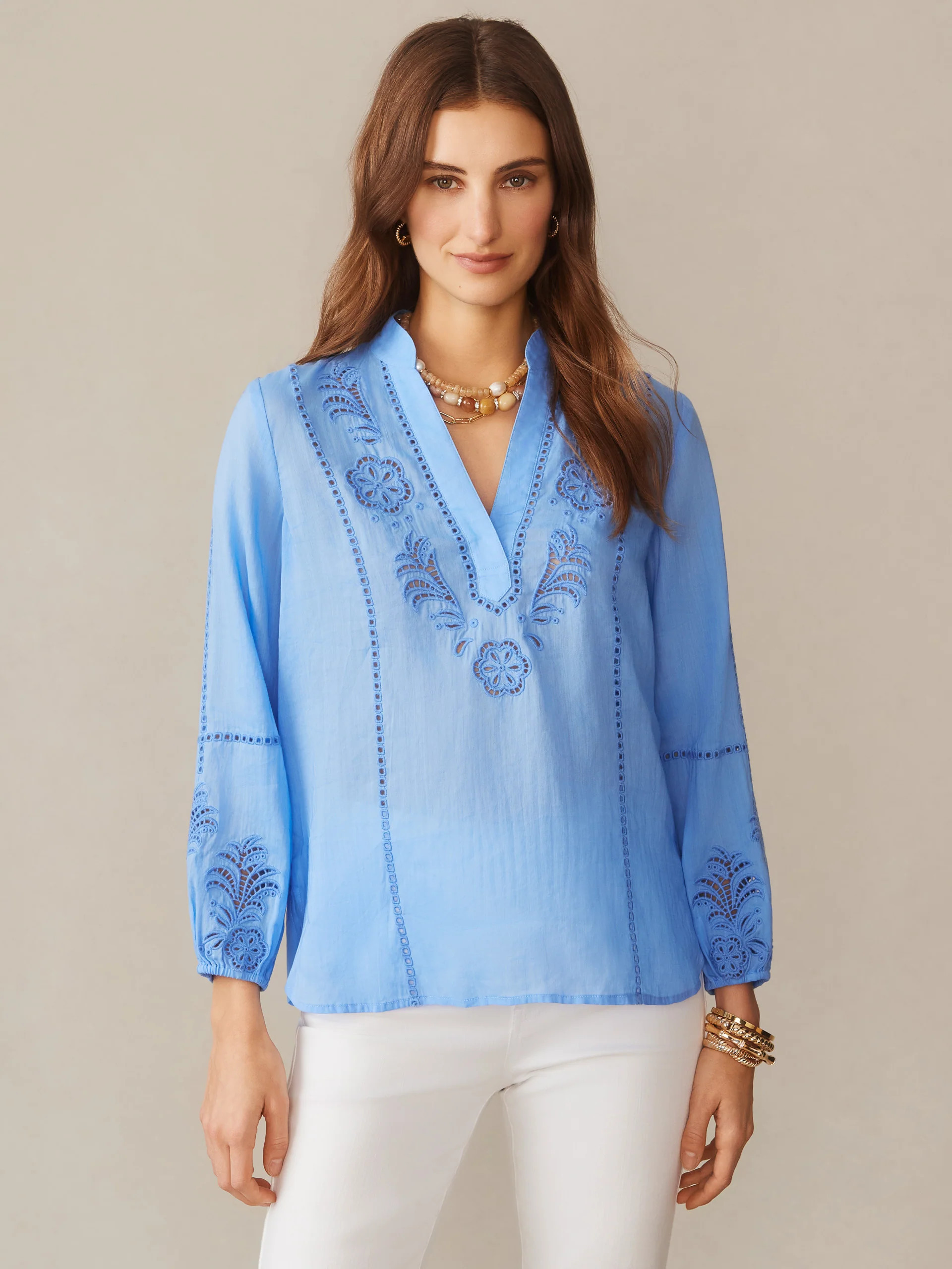 J.McLaughlin Women's Varsha Blouse Cornflower, Size Small | Tencel | J.McLaughlin