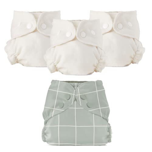Esembly Cloth Diaper Bundle Set - 3 Organic Cotton Absorbent Inners and 1 Waterproof Outer Diaper Cover - Reusable, Washable, Snap Closure Cloth Diapers - Size 2 (18-35lbs), Lattice | Amazon (US)