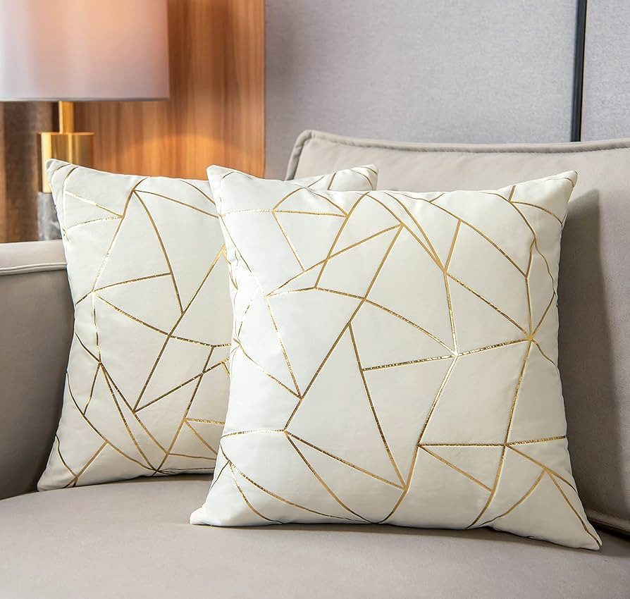YONGLIU Pack of 2 Velvet Cushion Cases Decorative Gold Foil Geometric Pattern Throw Pillow Covers... | Amazon (US)