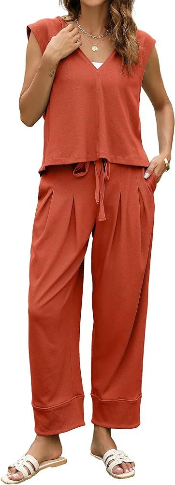 TORARY 2 piece Sets for Women Casual Summer Vacation Hoodie Top& Loose Pants Matching Set 2024 Fa... | Amazon (US)