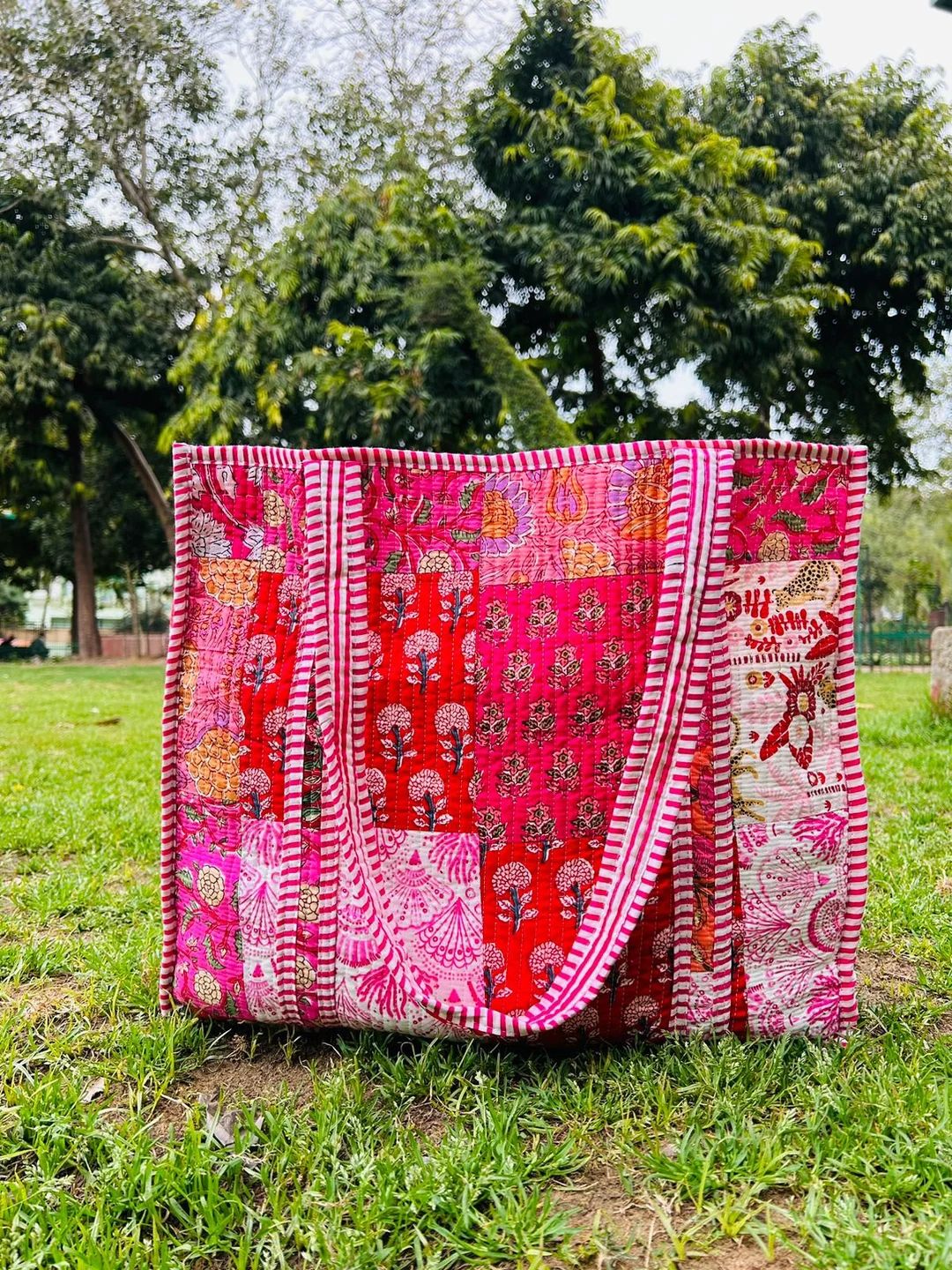 Quilted Cotton Patch Work Large Multicolor Patch Tote Bag Eco Friendly Sustainable Sturdy Grocery... | Etsy (US)