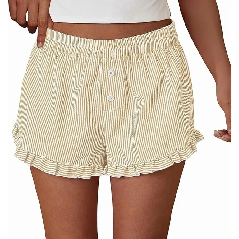 PRETTYGARDEN Womens Boxer Shorts Y2K Ruffle Shorts Summer Spring Lounge Striped Casual Beach Bott... | Walmart (US)