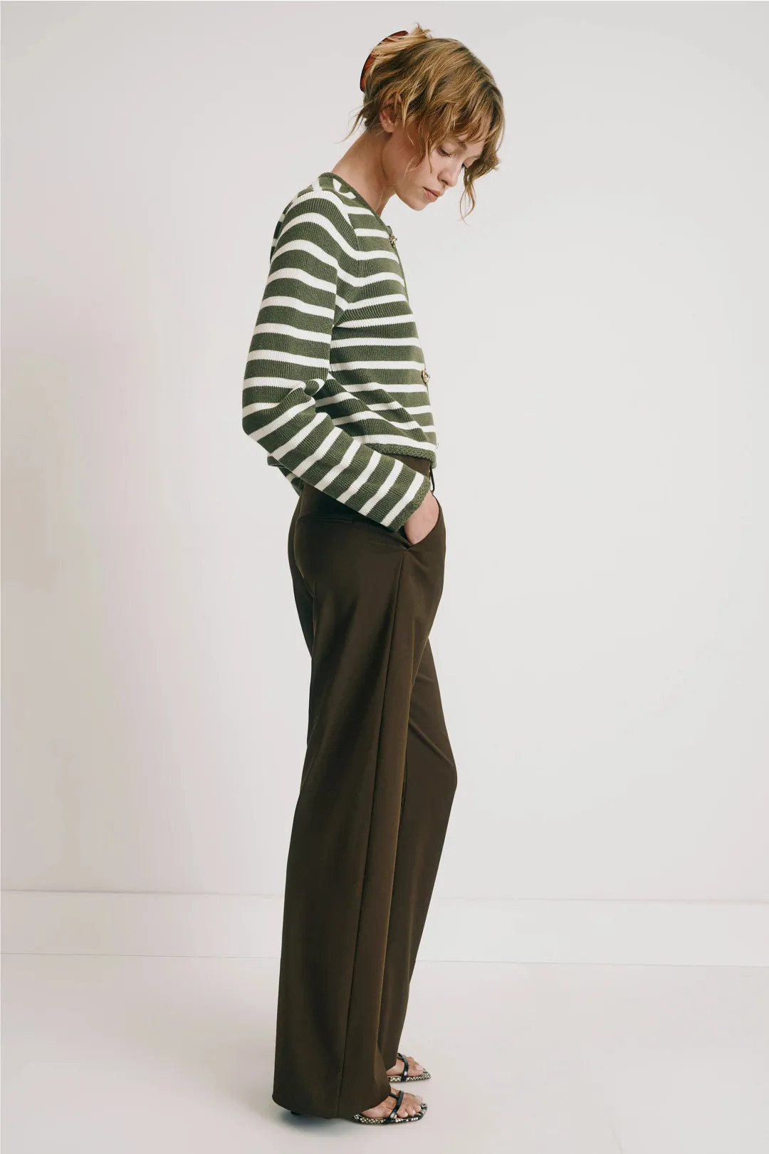 Olive Striped Cardigan | Rent the Runway