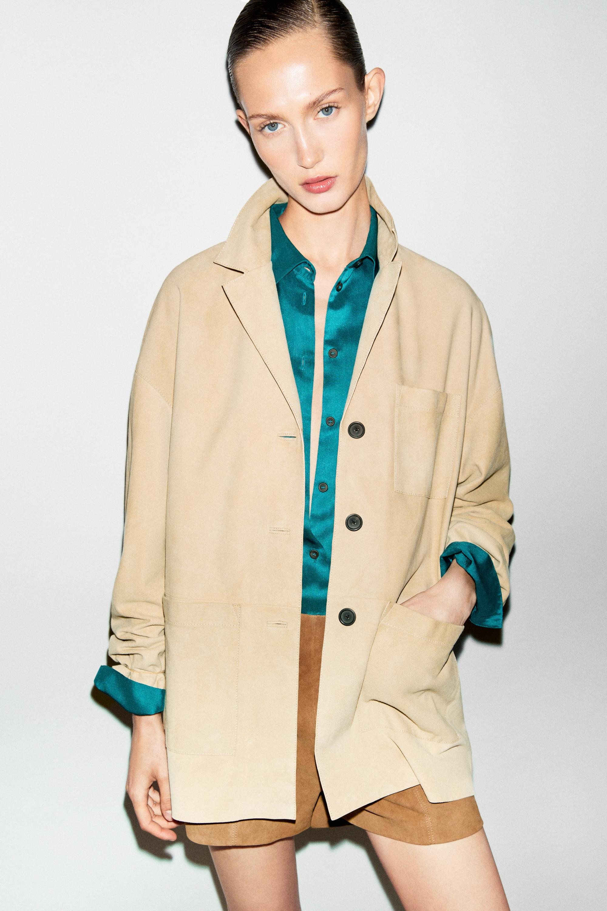 Suede leather blazer with pockets | Massimo Dutti UK