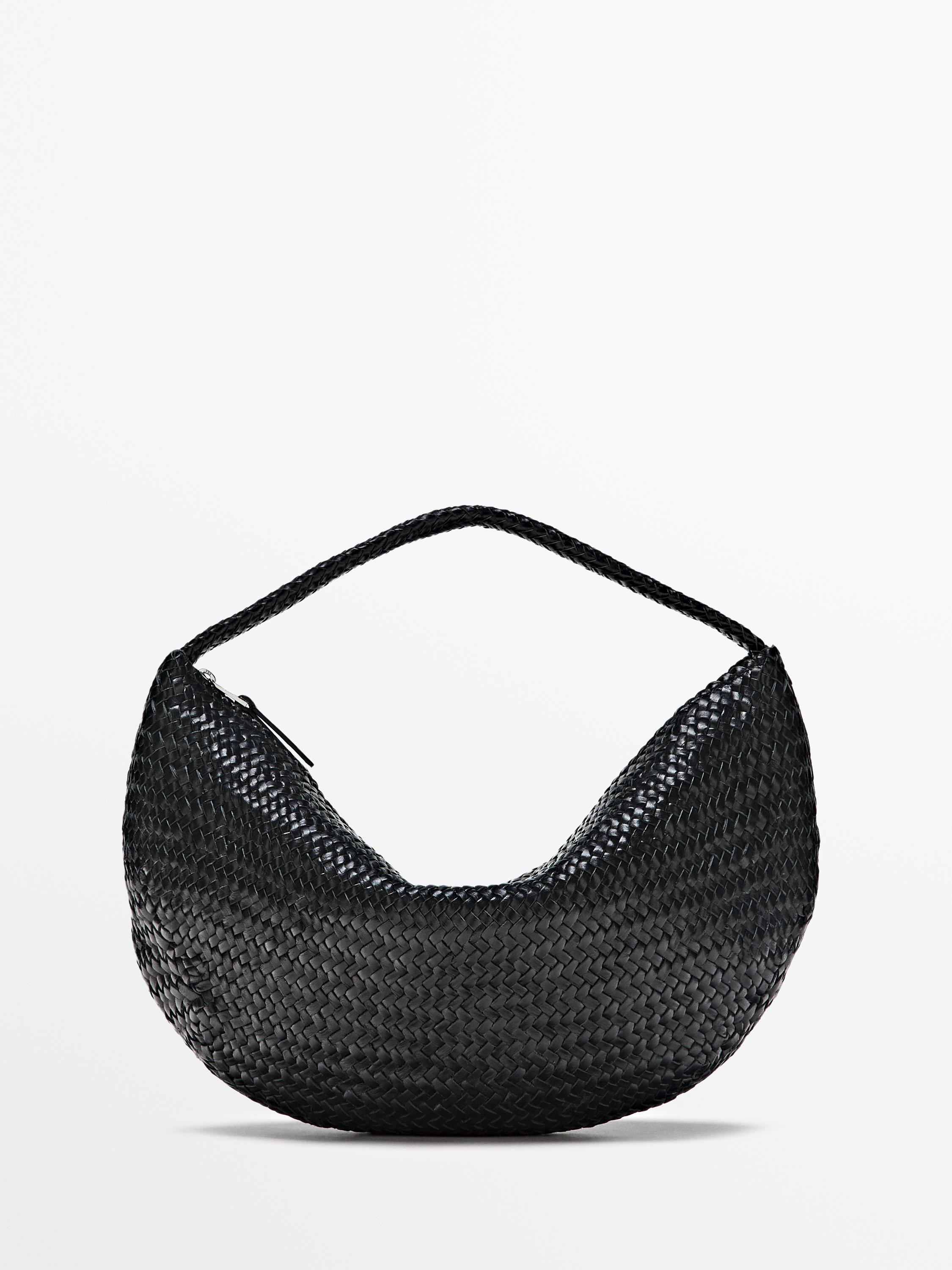 Braided leather half-moon bag | Massimo Dutti UK