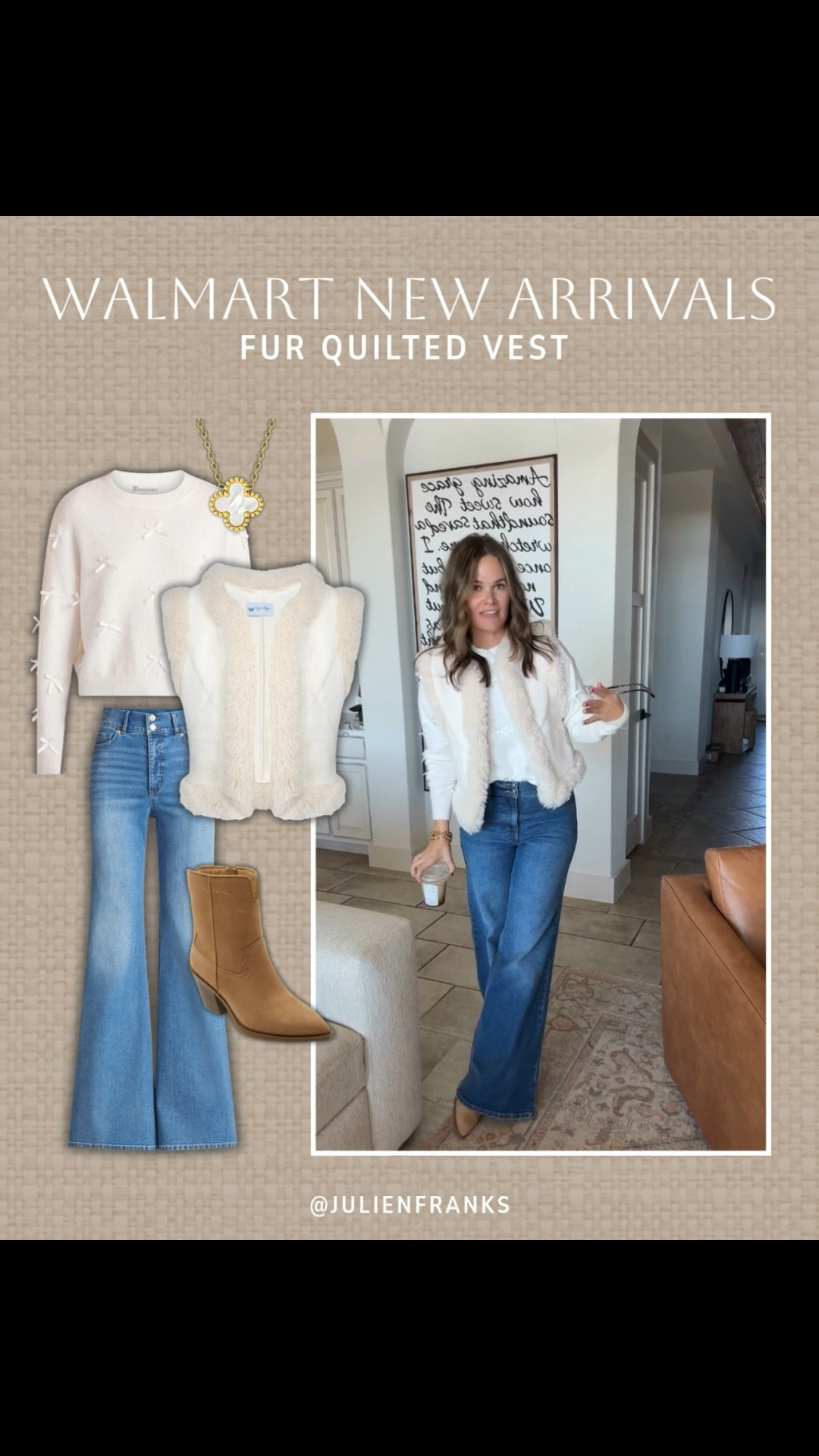 Obsessed with this quilted fur vest for cold weather looks! So cute paired with this cozy sweater and wide leg jeans. 🤍 It feels so high-end, I can’t believe it’s from Walmart!

#walmartfinds #winteroutfit #casualoutfit #denim #widelegjeans #sweater #fauxfur #vest #newarrivals

#LTKFindsUnder50 #LTKHoliday #LTKSeasonal