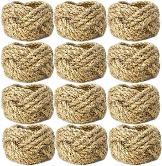 Woven Napkin Rings Set of 12 Farmhouse Napkin Rings Bulk Burlap Jute Napkin Rings for Dinning Tab... | Amazon (US)