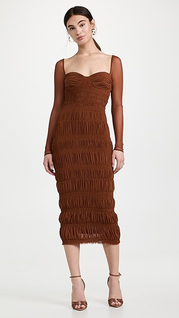 Caramel Shirred Midi Dress | Shopbop