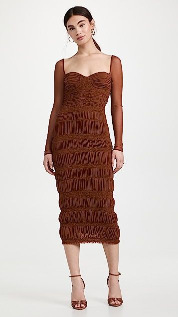 Caramel Shirred Midi Dress | Shopbop