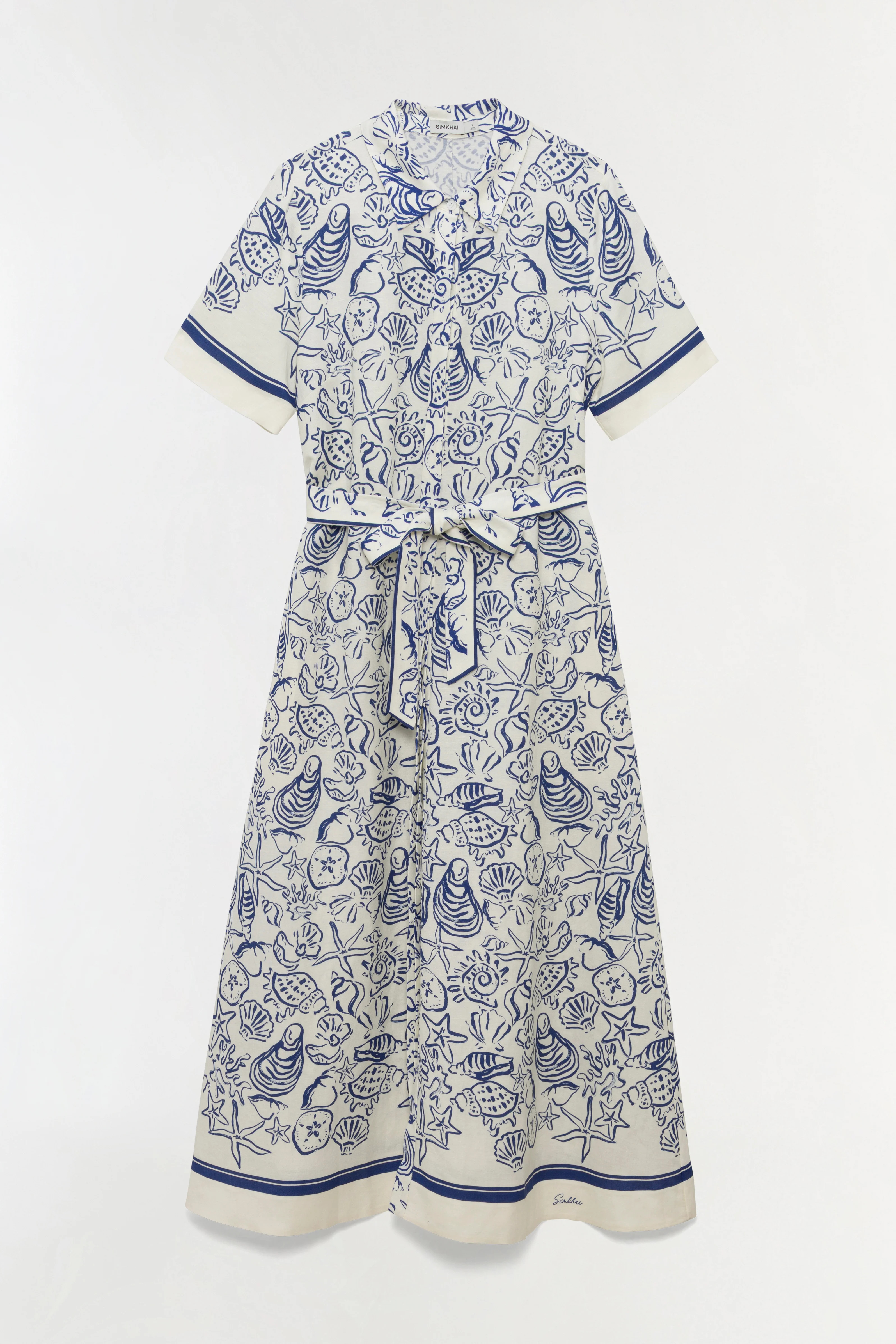 SIMKHAI Women's Audria Belted Linen Midi Dress in Blueberry Multi, Size Medium | Simkhai