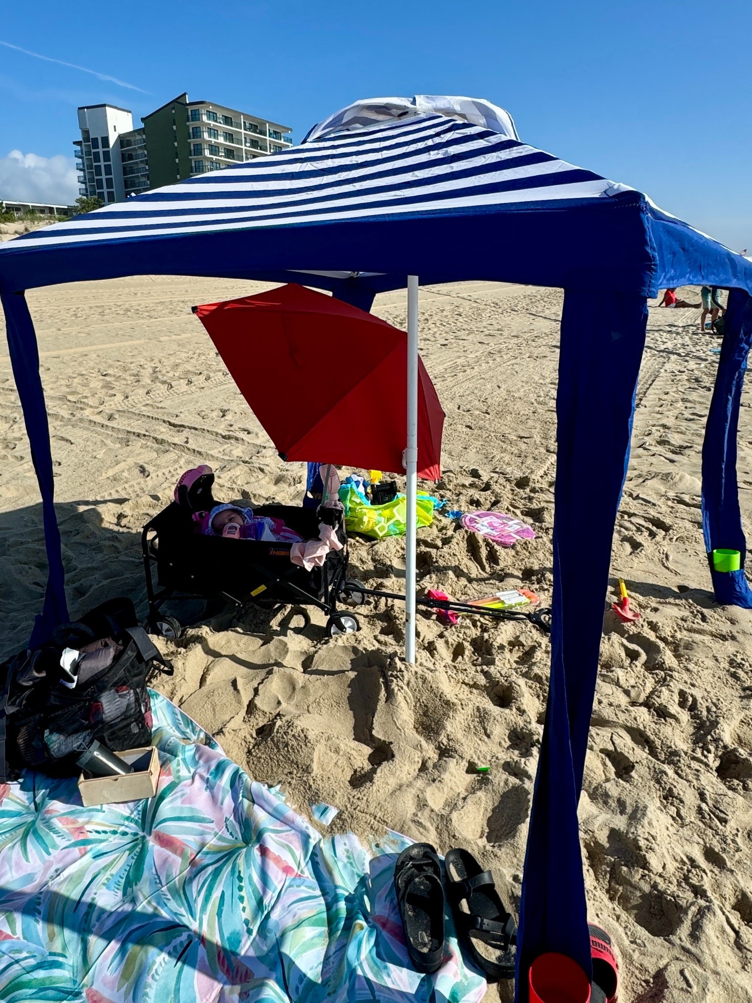 Beach vacation set up 🫶🏻 brought only the essentials that were easy to travel with on a road trip! 

#LTKBaby #LTKKids #LTKSwim