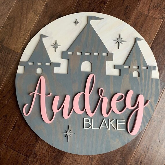 Custom Wood Name Sign- Round Name Sign- Chic Nursery Decor- Princess Nursery- Castle Sign- Wood C... | Etsy (US)