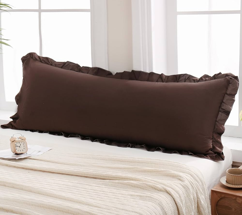 Merryword Dark Brown Body Pillow Cover 20x54inches Chocolate Long Pillowcase Ruffled Body Pillowc... | Amazon (US)