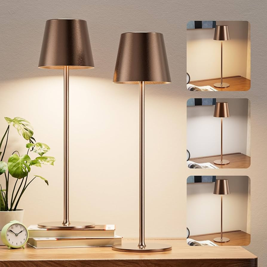 Cordless Table Lamp Rechargeable Brown - KK 2 Pack 5000mAH Battery Operated Lamp for Counter, 3 C... | Amazon (US)