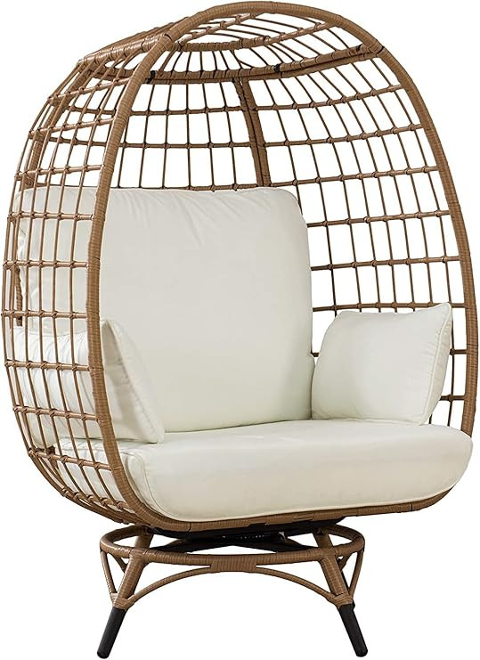 Sunjoy Egg Cuddle Wicker Swivel Oversized Indoor Outdoor Lounge Chairs with 4 Cushions for Patio,... | Amazon (US)