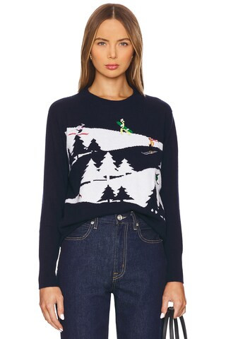 Autumn Cashmere Snowscape Sweater With Skiers in Navy Combo from Revolve.com | Revolve Clothing (Global)