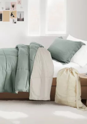 Luxury Inn Ultimate College Essentials Bedding Bundle, Reversible Comforter Set, Patterned Sheet Set, Pillows and Laundry Bag, Twin XL | Belk
