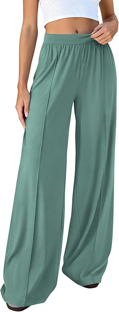 BTFBM Palazzo Pants for Women 2026 Spring Summer Casual Lounge Pants High Waist Flowy Trousers Ba... | Amazon (US)