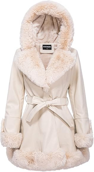 GRAN ORIENTE Women's Faux Leather Jacket with Faux Fur Collar, Winter Long Sleeve Furry Trim Pepl... | Amazon (US)