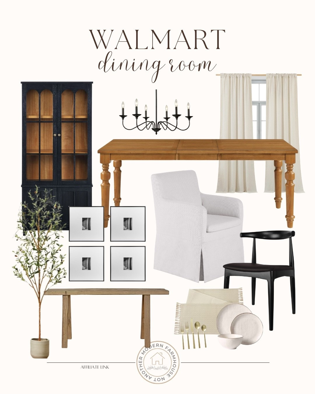 Walmart dining room 🍽️ Featuring new My Texas House dining table! Modern farmhouse, neutral dining room, black cabinet, wood table, modern organic decor, dining room, styled room inspo, home decor, Walmart home, affordable furniture finds 

 #LTKHome #LTKStyleTip
