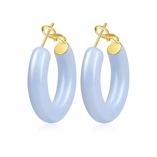 EXGOX 5mm Wide Gold Hoop Earrings, Sterling Silver Hoops, Hypoallergenic, 14K Gold Plated, Large Hoops for Women | Amazon (US)