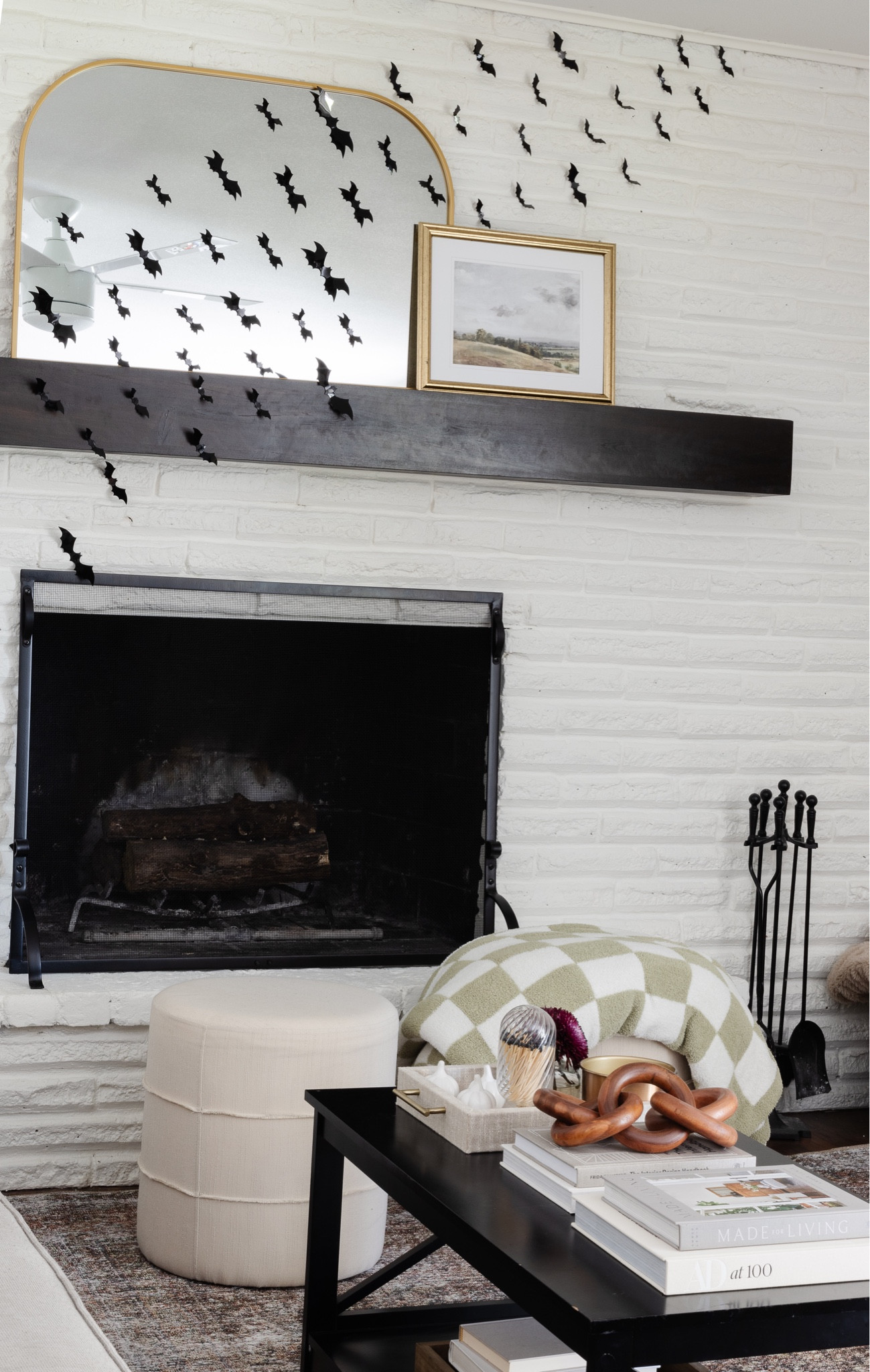 Halloween living room 

Checkered blanket, stick on bats, wooden links, match cloche, neutral ottomans, loloi rug, coffee table styling, arched mirror, target, amazon, home decor, home finds 

#LTKSeasonal #LTKHalloween #LTKhome