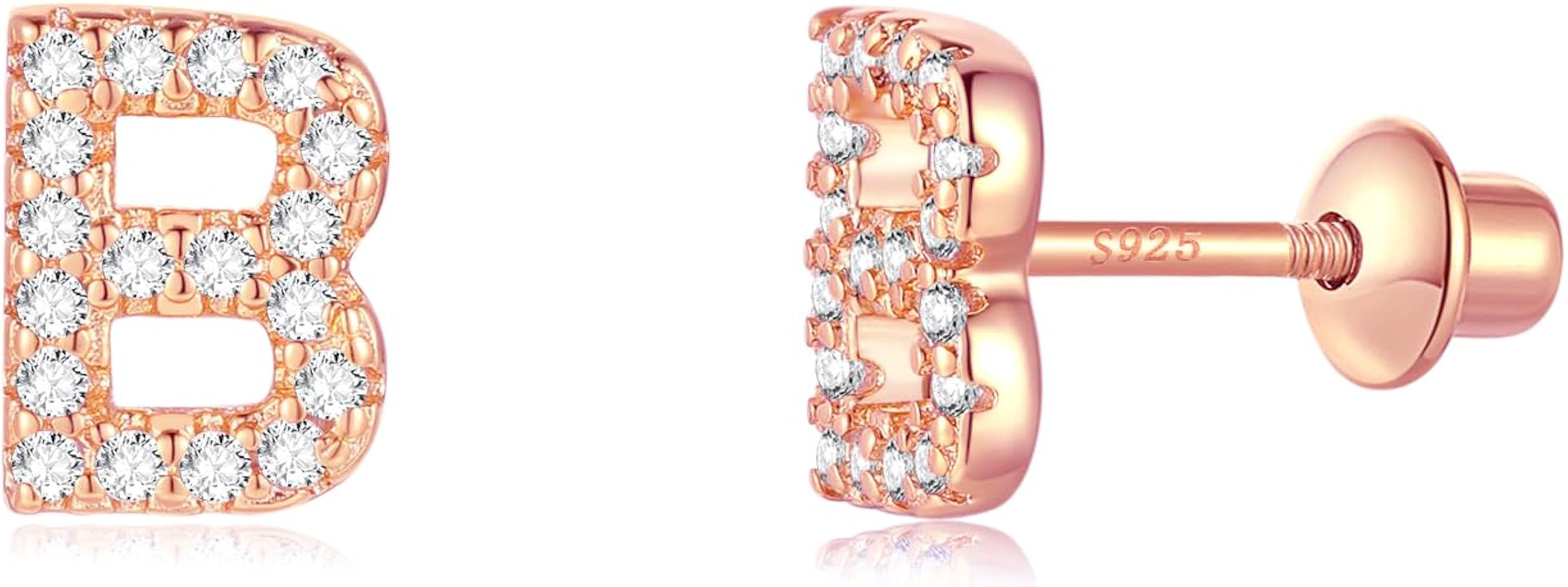 AOROCO Screw Backs Initial Stud Earrings, 14K Gold Plated 925 Sterling Silver Post Letter Earring... | Amazon (US)