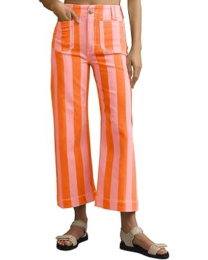 Tankaneo Womens Cropped Striped Jeans Casual High Waisted Stretchy Polka Dots Straight Leg Denim ... | Amazon (US)