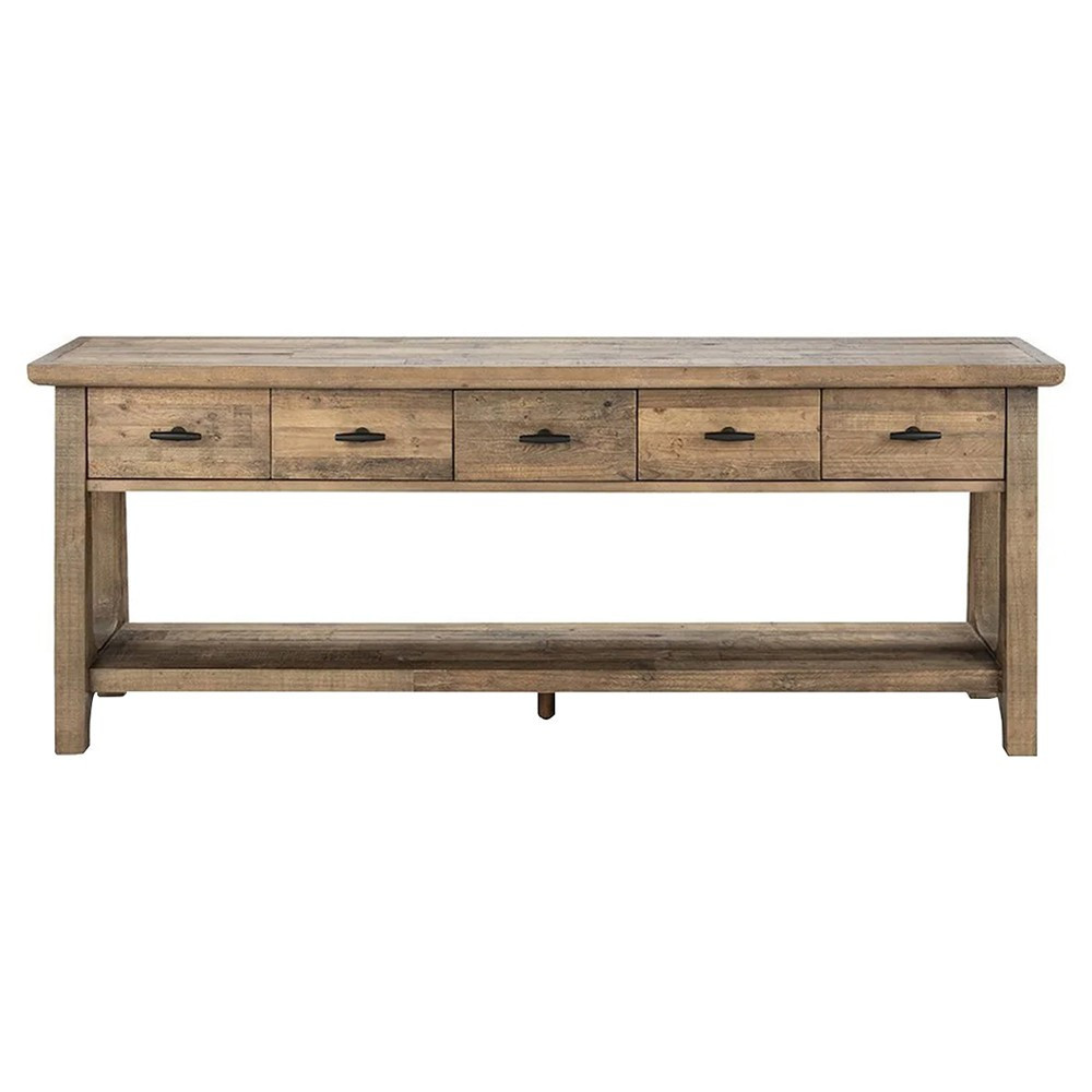 Alwin Rustic Lodge Brown Reclaimed Pine Wood Rectangular Console Table | Kathy Kuo Home