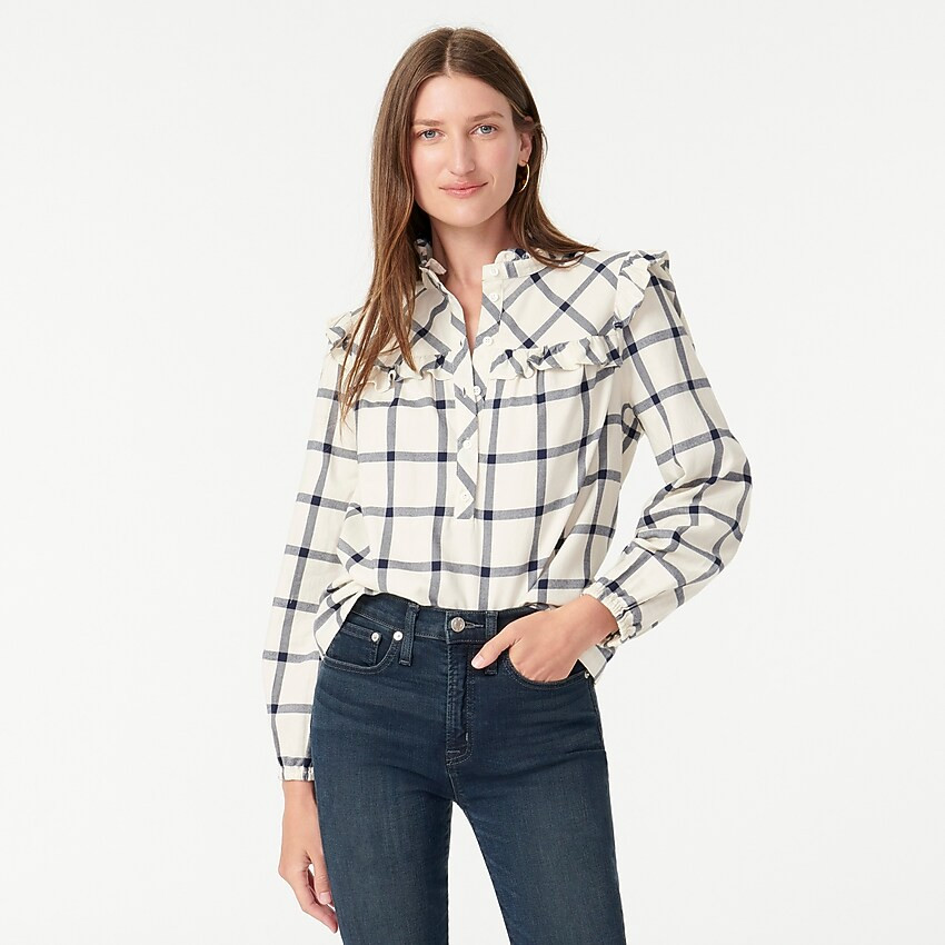 Ruffle popover top in flannel | J. Crew US