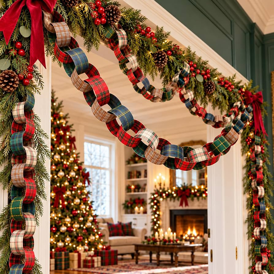 ReliThick 600pcs Christmas Tartan Plaid Paper Chains DIY Craft Supplies | Amazon (US)