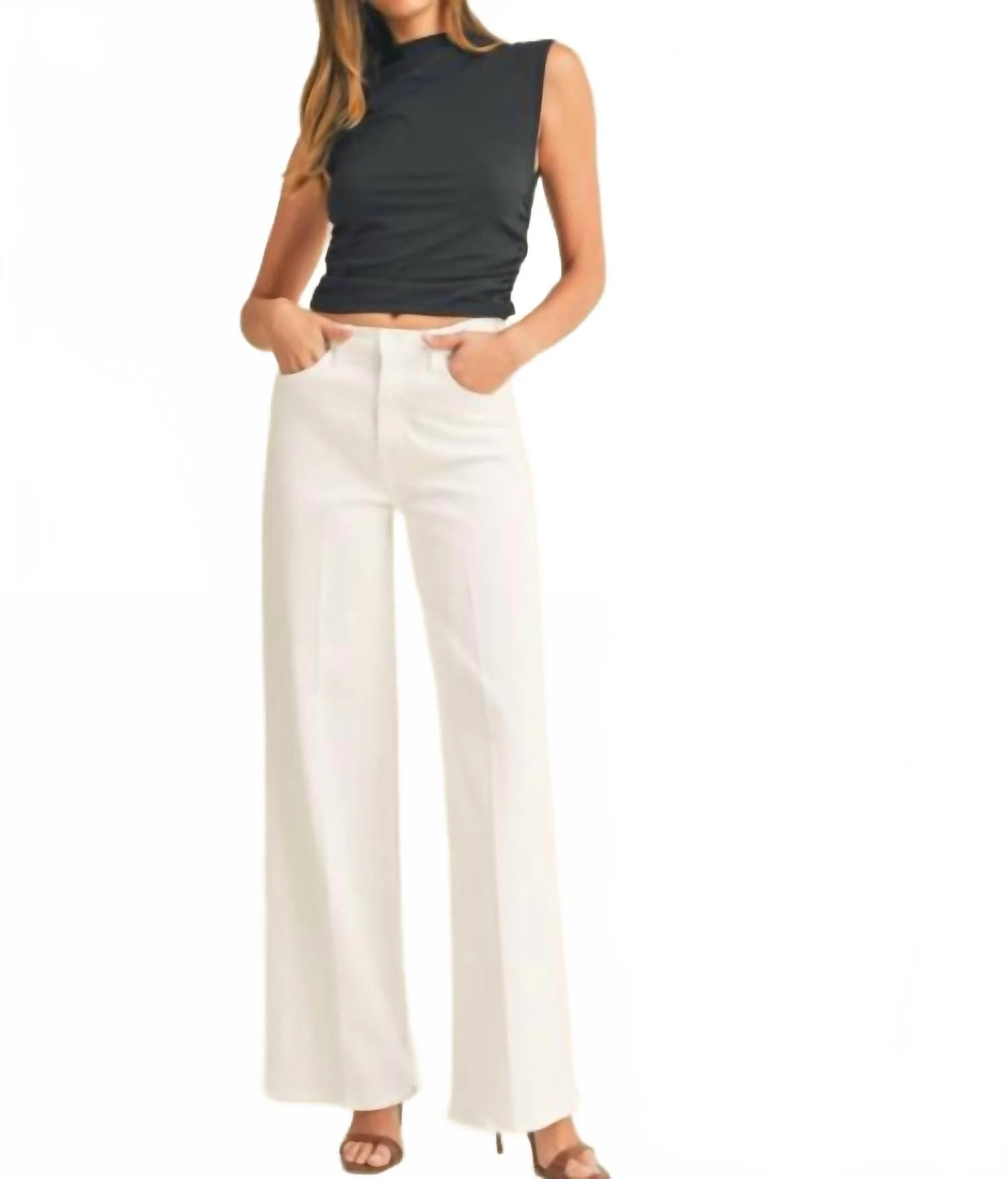 High Waist Palazzo Jean In White | Shop Simon