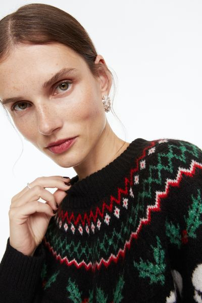 Jacquard-knit Sweater - Black/polar bears - Ladies | H&M US | H&M (US + CA)